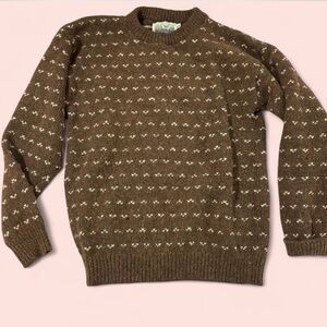 Classic Brown Patterned Crewneck Sweater Alps Merrimac Valley